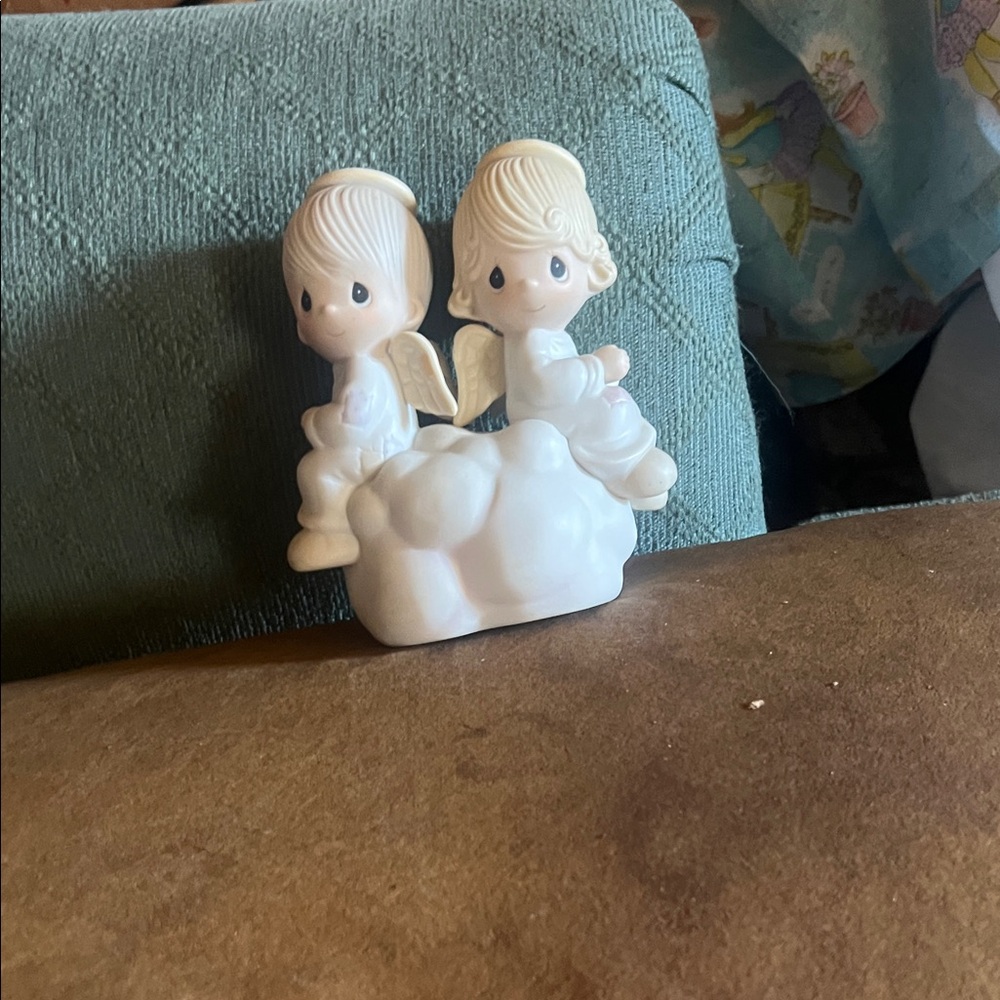 White Ceramic Angel Couple Figurine - Decorative Home Accent